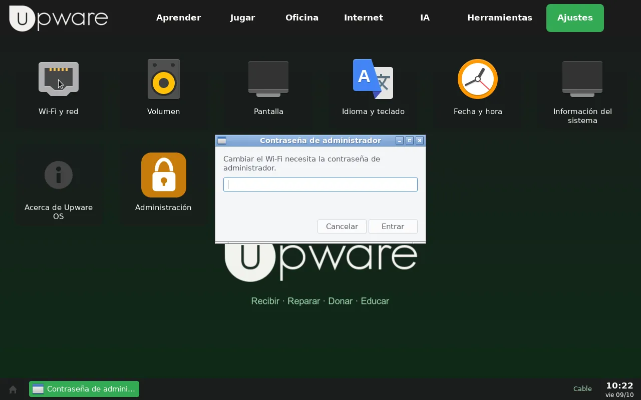 Pedido de contraseña de administrador al querer cambiar el Wi-Fi